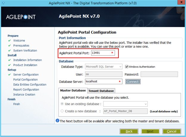 AgilePoint Portal Configuration screen