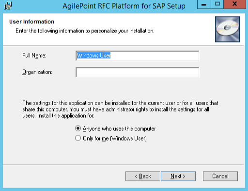 User Information screen AgilePoint SAP Connector