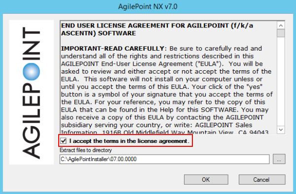 End User License Agreement For AgilePoint Software screen