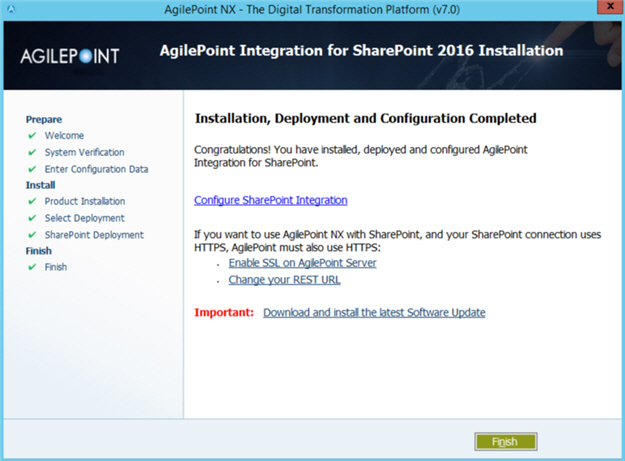 Installation Deployment and Configuration Completed screen SharePoint