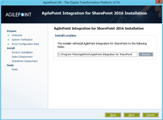 SharePoint Install Location screen