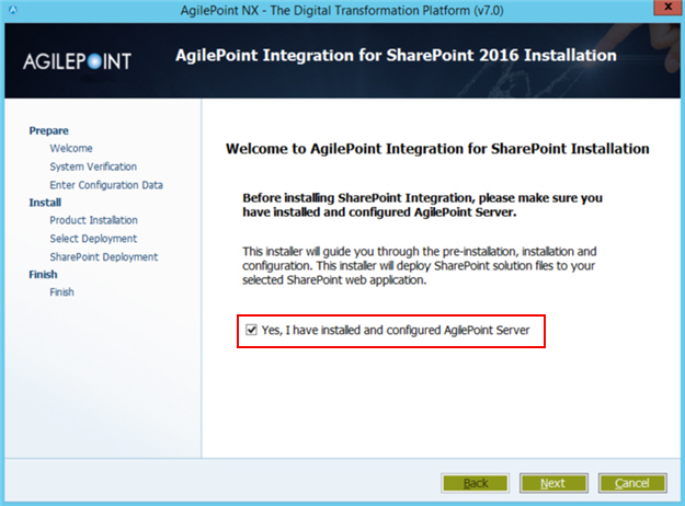 Welcome To AgilePoint Integration For SharePoint Installation screen