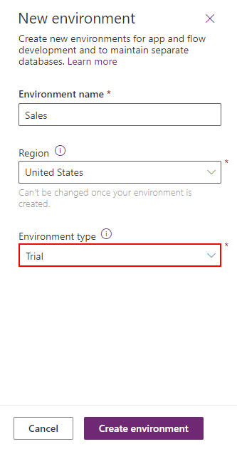 Select Environment Type