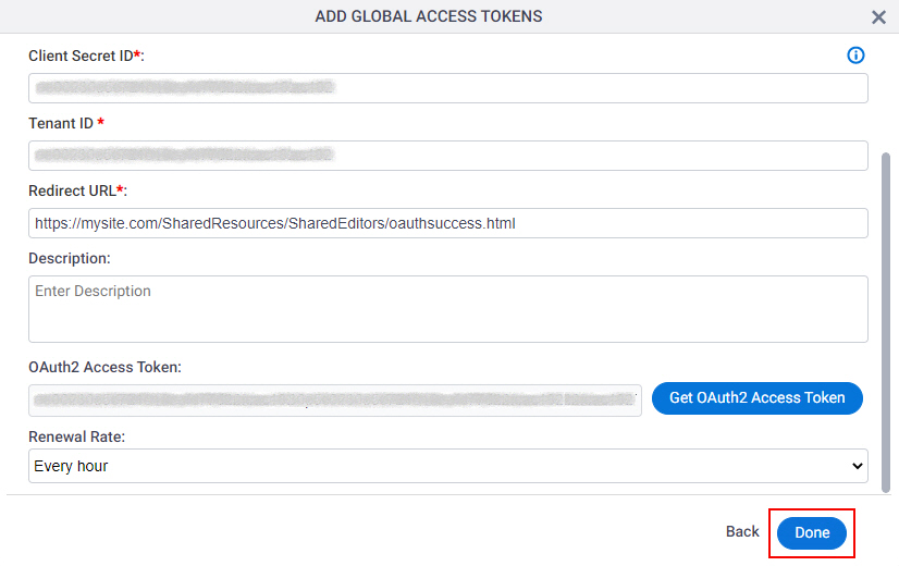 OneDrive for Business Access Token screen