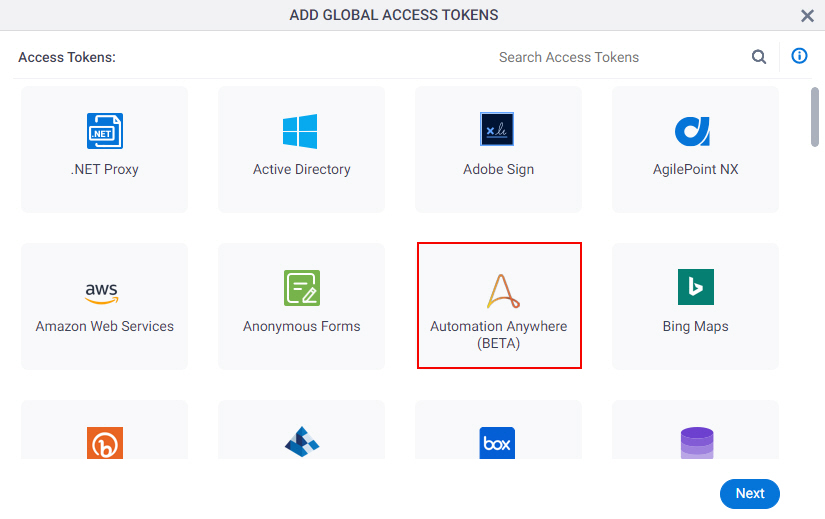 Select Automation Anywhere Access Token