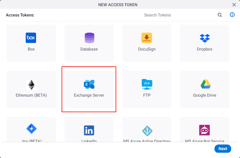 Select Exchange Server App Token