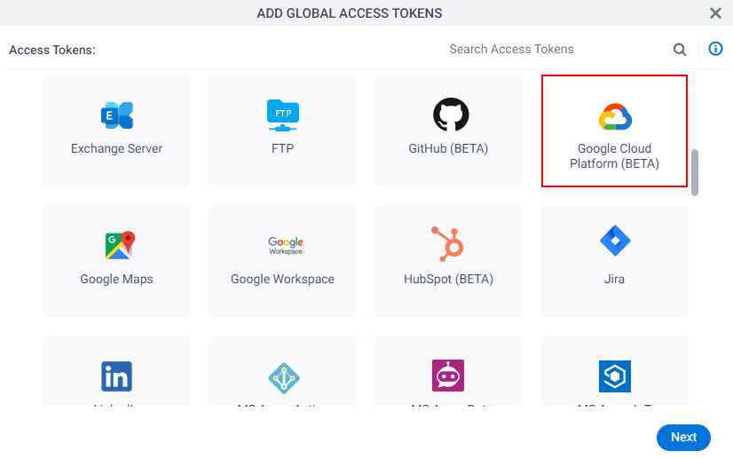 Select Google Cloud Platform Access Token
