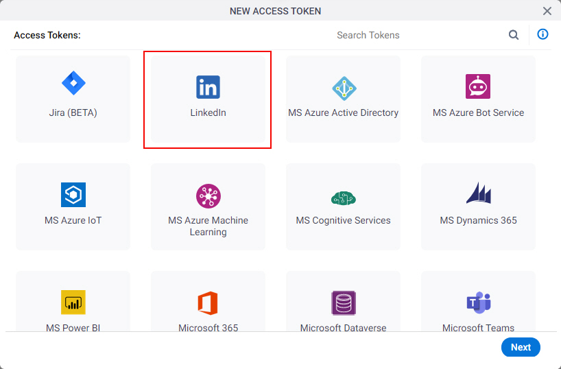 Select LinkedIn App Token