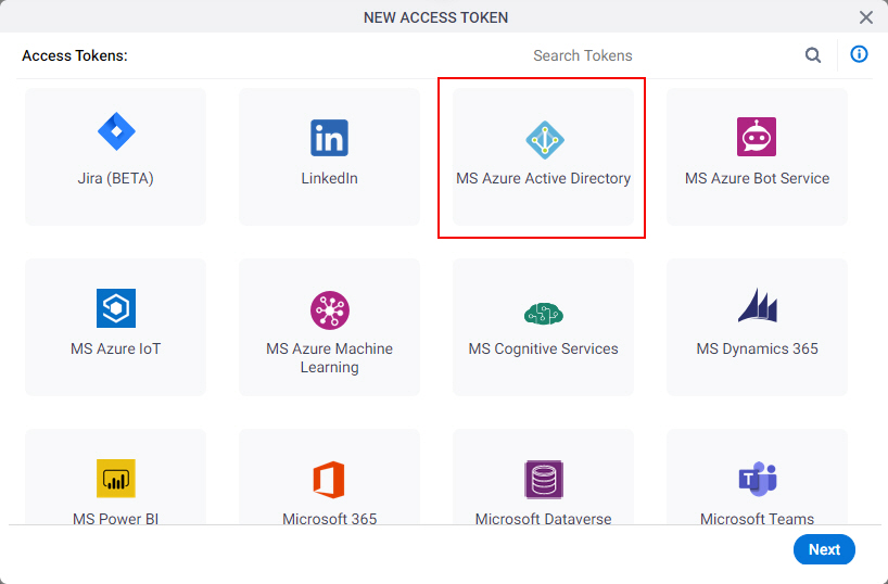 Select MS Azure Active Directory App Token