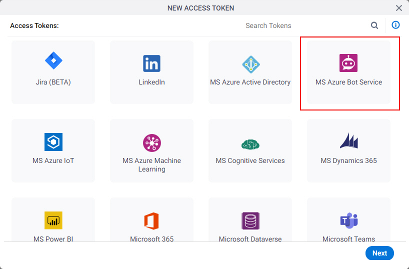 Select MS Azure Bot Service App Token