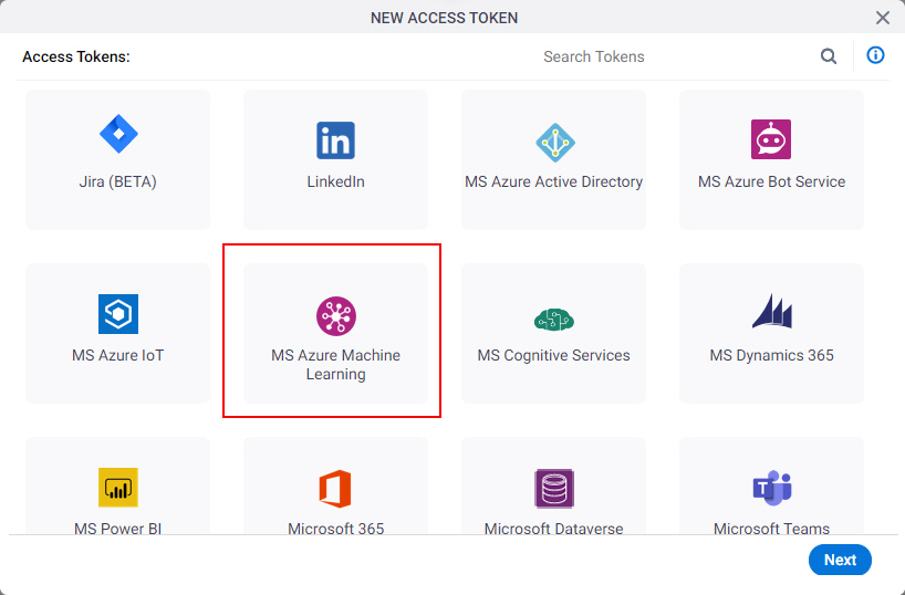 Select MS Azure Machine Learning App Token