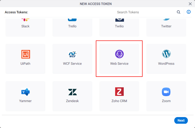 Select Web Service App Token
