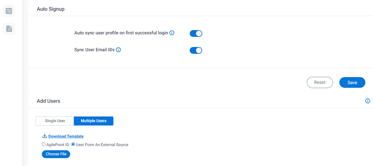 Enabled Authentication Bulk Upload screen