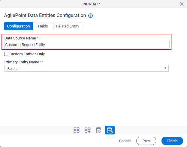 AgilePoint Data Entities Configuration screen