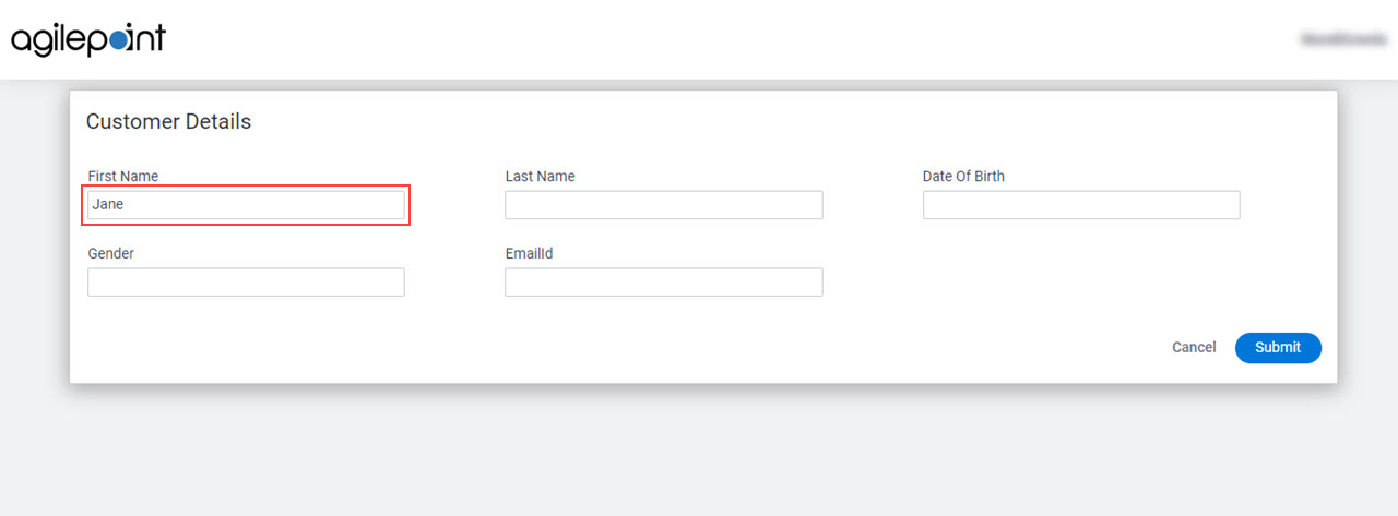 Customer Details Form screen