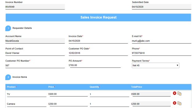 Sales Invoice Request Form