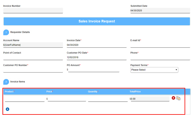Sales Invoice Request eForm