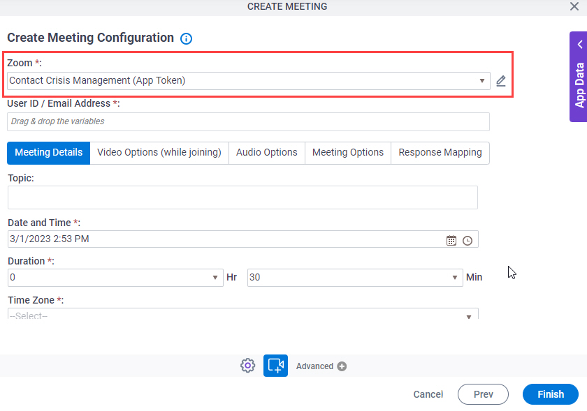 Create Zoom Meeting Configuration