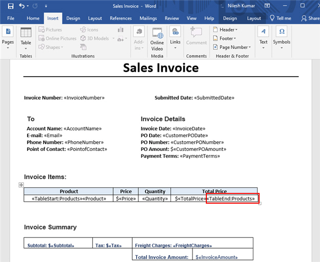 Sales Invoice Word Template