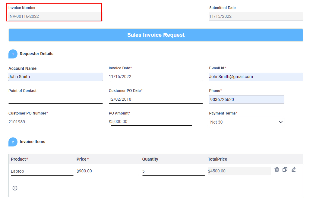 Invoice Number field