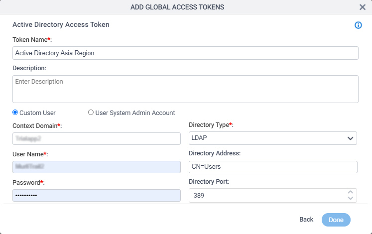 Active Directory Access Token Configuration screen