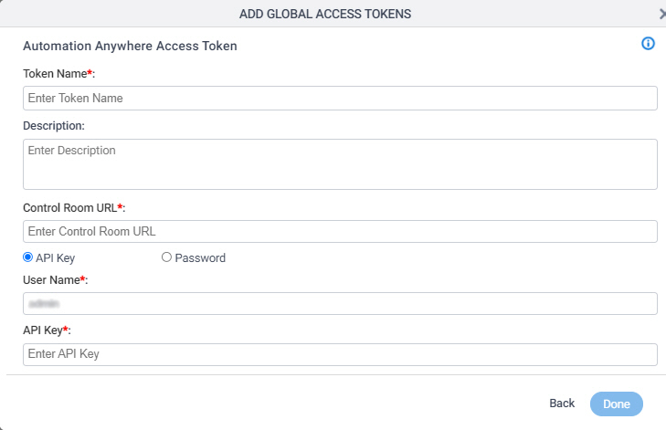 Automation Anywhere Access Token Configuration screen