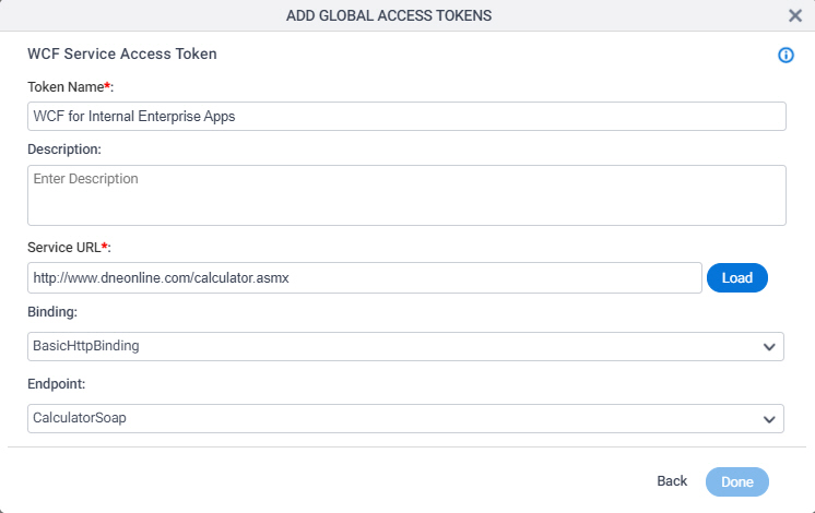 WCF Access Token Configuration screen