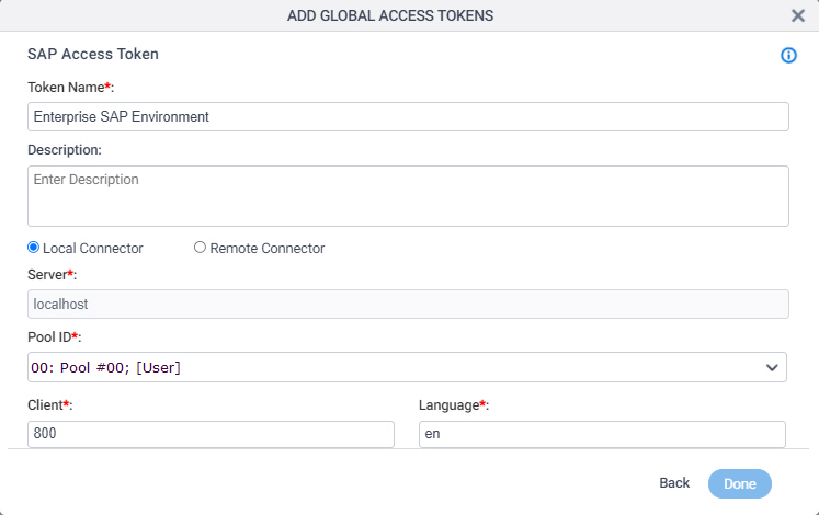 SAP Access Token Configuration screen