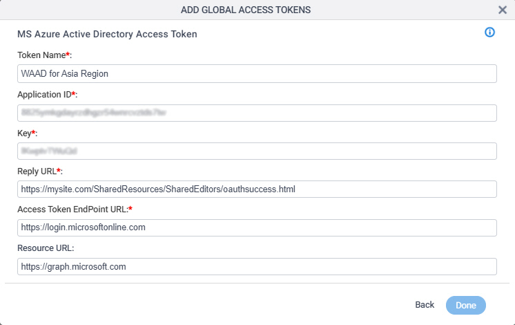 WAAD Access Token Configuration screen