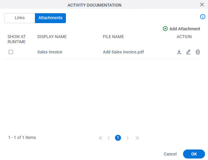 Activity Documentation Attachments tab
