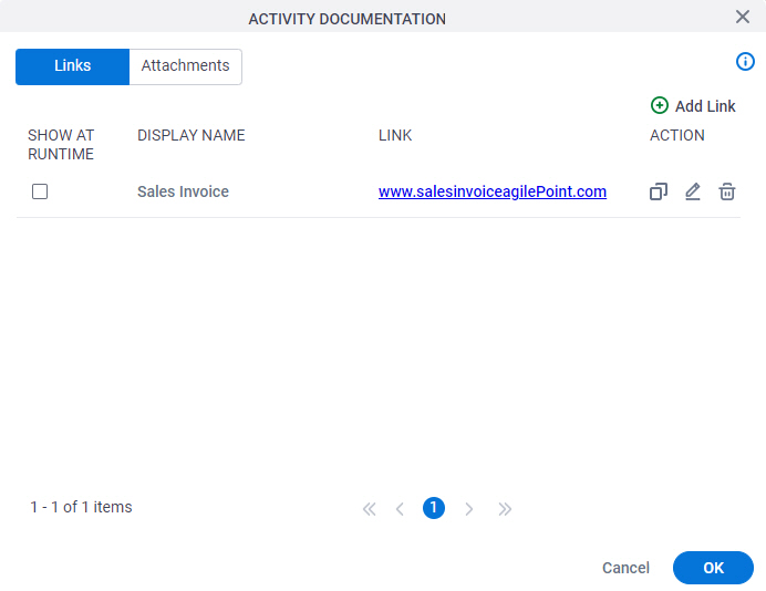 Activity Documentation Links tab