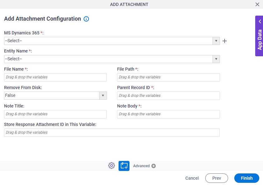 Add Attachment Configuration screen