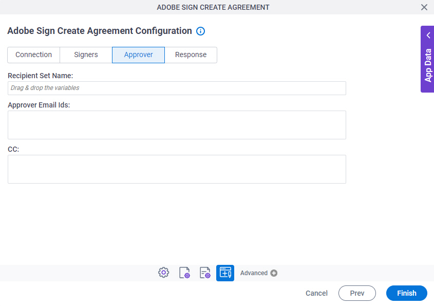 Adobe Sign Create Agreement Configuration Approver tab