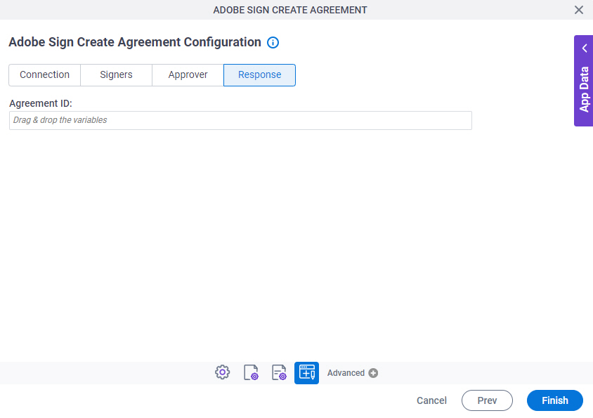 Adobe Sign Create Agreement Configuration Response tab