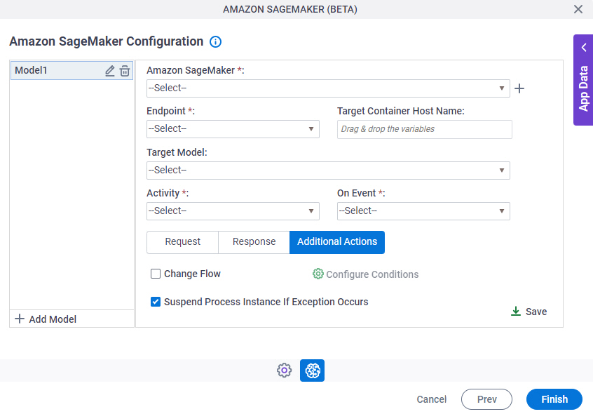 Amazon SageMaker Configuration Additional Actions tab