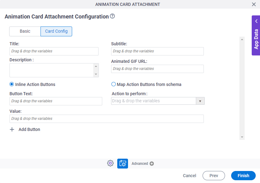 Animation Card Attachment Configuration Card Config tab