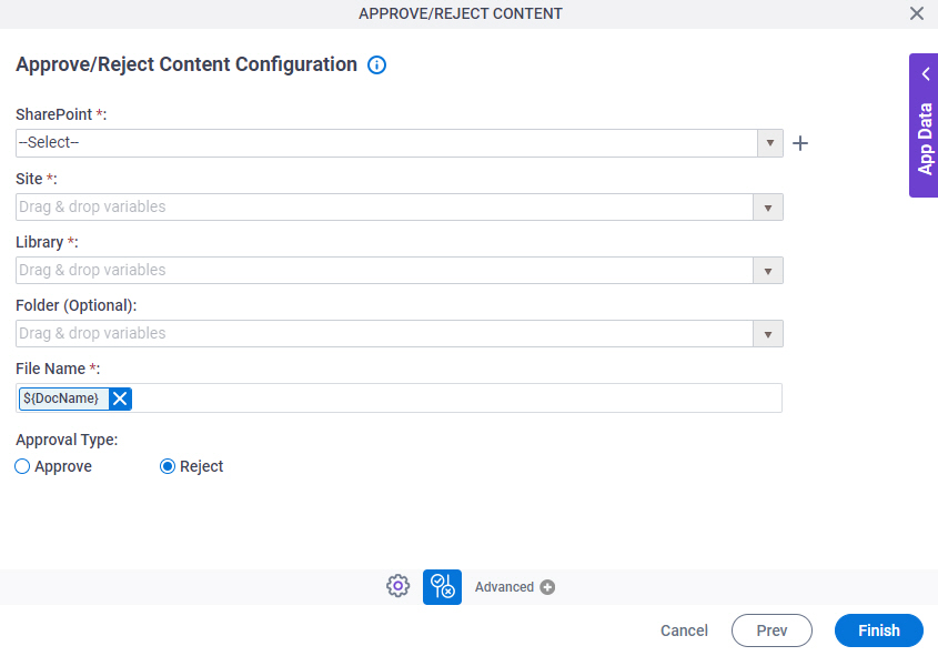 Approve or Reject Content Configuration screen
