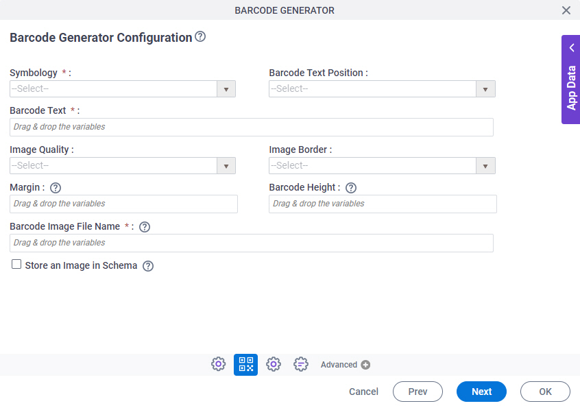 Barcode Generator Configuration screen