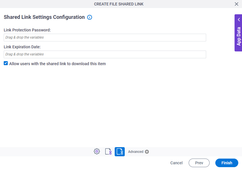 Shared Link Settings Configuration screen