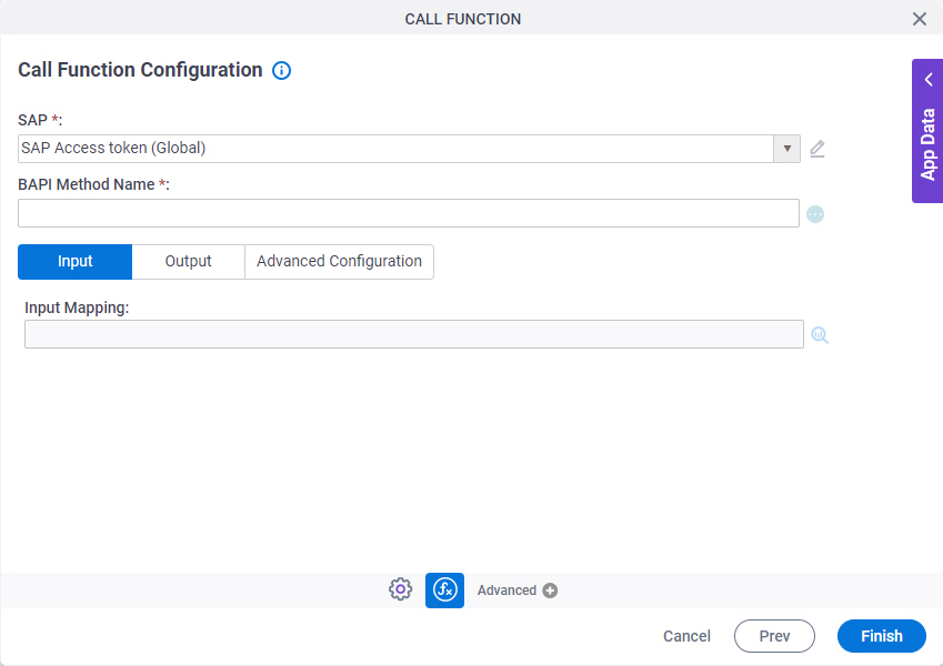 Call Function Configuration Input tab