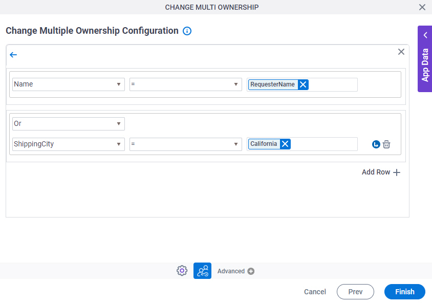 Change Multiple Ownership Configuration WHERE Clause screen