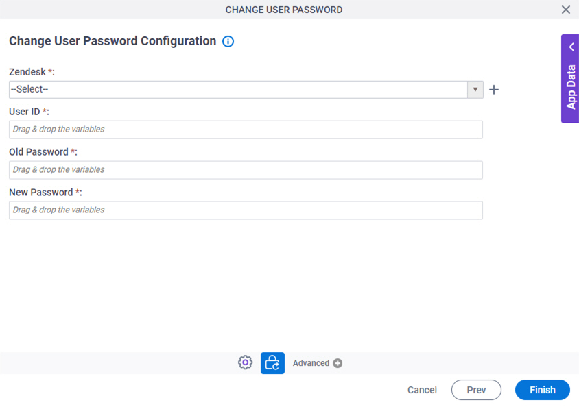 Change User Password Configuration screen