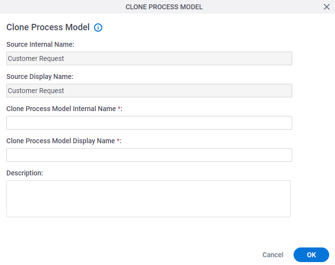 Clone Process Model screen