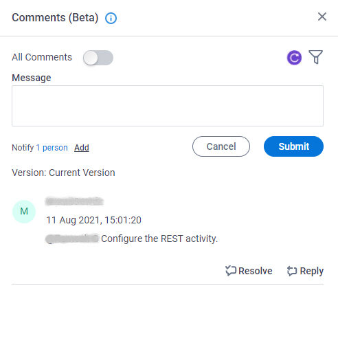 Comments screen