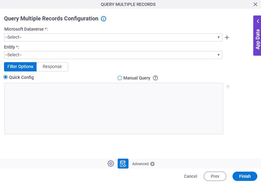 Query Multiple Records Configuration Filter Options tab