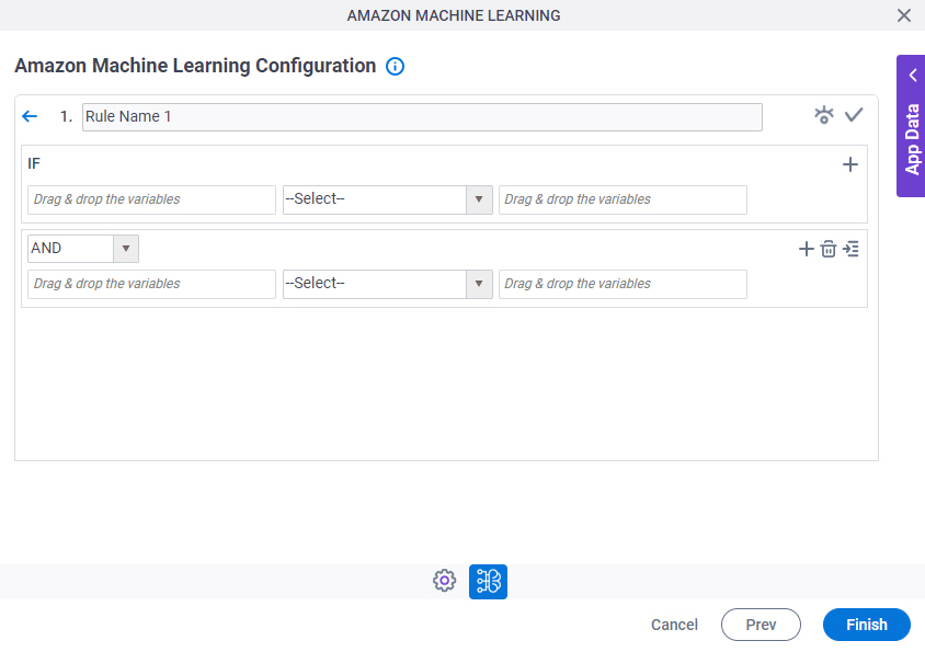 Amazon Machine Learning Configuration Condition Builder screen