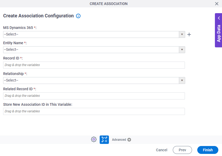 Create Association Configuration screen