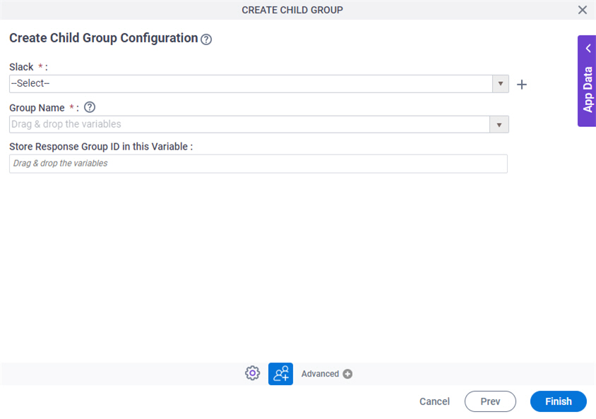 Create Child Group Configuration screen
