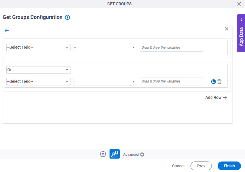 Get Groups Configuration Create Conditions screen