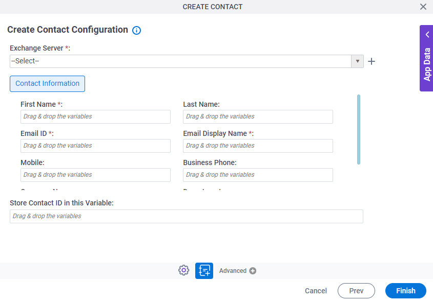 Create Contact Configuration screen